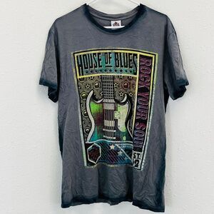 Mens L House of Blues Rock Your Soul T-Shirt‎ Gray Faded Blue Short Sleeve